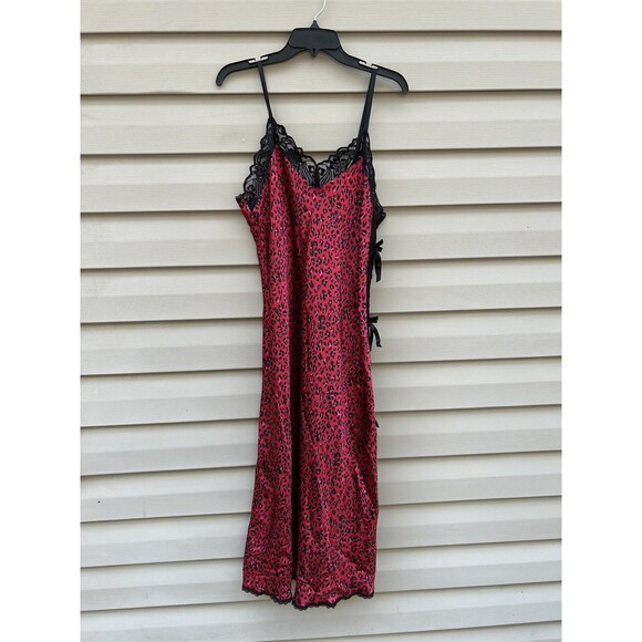 VTG Y2K Inner Most L Animal Print Red Lace Bow Gown Satin Slip Dress Lingerie - Picture 1 of 7